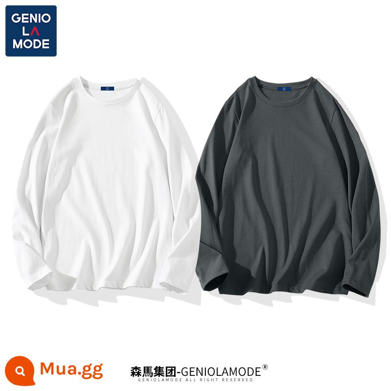 Semir Group GENIOLAMODE áo sơ mi có đáy trong mùa xuân và mùa thu nam cotton nguyên chất áo thun nam màu trơn dài tay mẫu nam - [2 gói] trắng (trống) + xám đậm (trống)