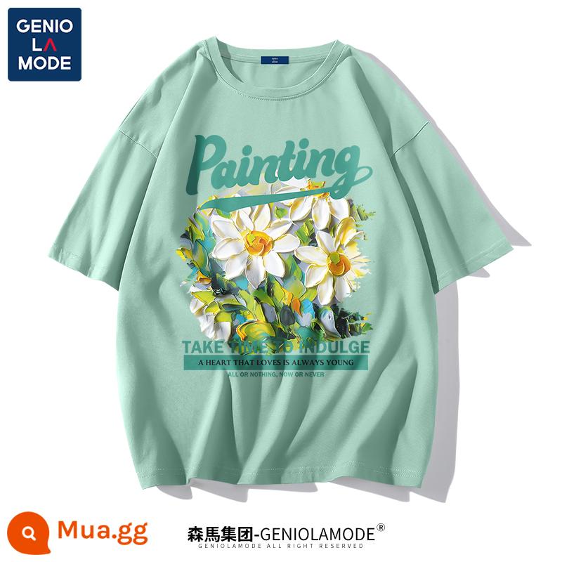 Semir Group GENIOLAMODE Áo thun gấu trúc nam nhanh khô nam lụa băng cao cấp mỏng mát mùa hè ngắn tay - Màu xanh nước biển (tranh sơn dầu lớn hoa cúc)