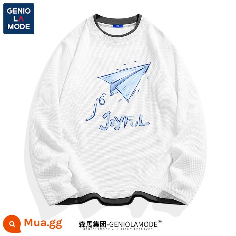 Semir Group GENIOLAMODE triều thương hiệu T-shirt nam mùa hè tuổi teen nam sinh viên waffle nam ngắn tay - [Tay dài] Trắng (Máy bay Origami)