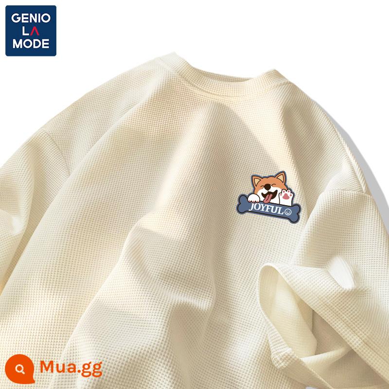 Semir Group GENIOLAMODE triều thương hiệu T-shirt nam mùa hè tuổi teen nam sinh viên waffle nam ngắn tay - [Tay ngắn] Màu trắng sữa (Logo ngực Happy Corgi)