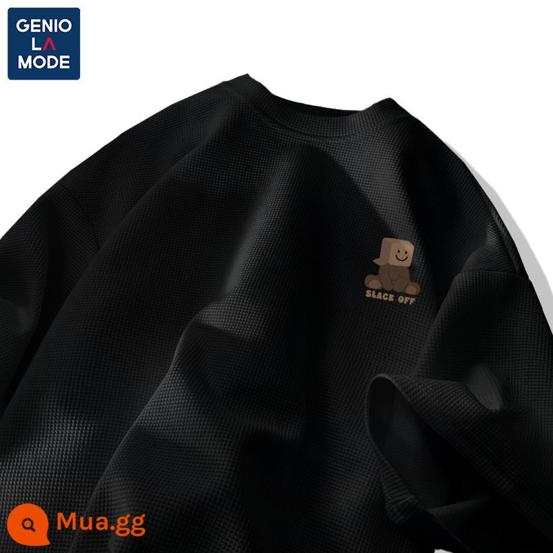 Semir Group GENIOLAMODE thương hiệu thời trang ngắn tay nam mùa hè bánh waffle Nhật Bản áo thun nam mỏng - Màu đen (logo ngực hộp gấu)