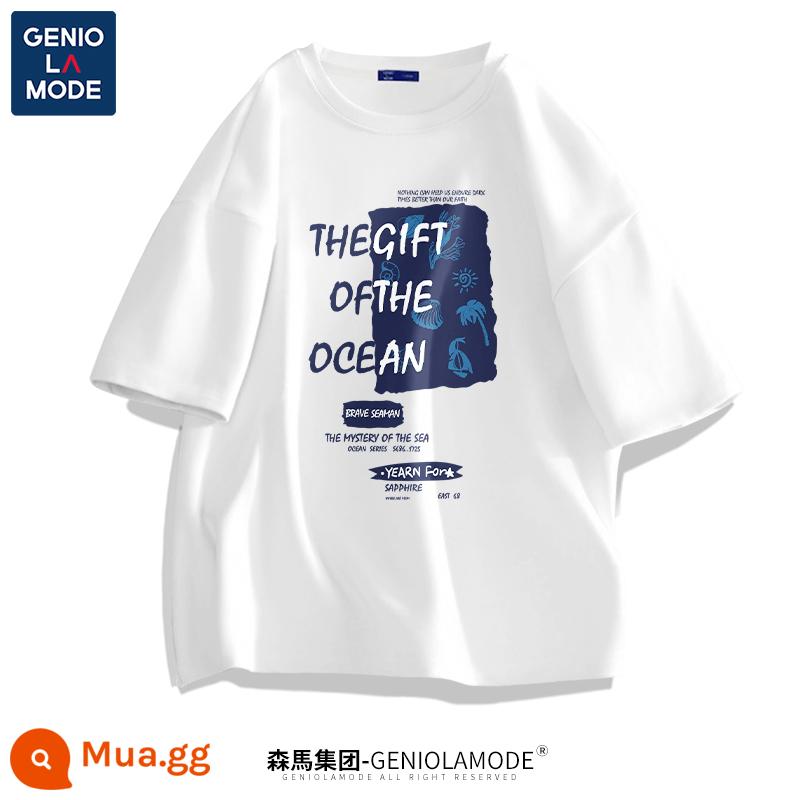 Semir Group GENIOLAMODE áo thun cotton nam ngắn tay áo thun nam màu trắng dáng rộng mùa hè cho nam - Trắng (Biển Huyền Bí)