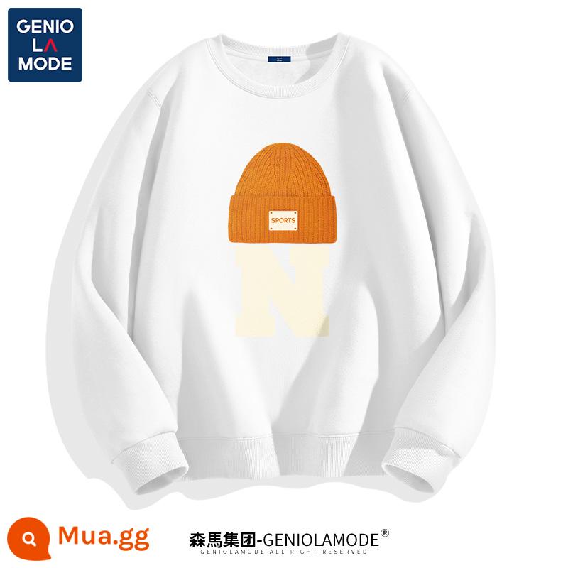 Tập đoàn Semir GENIOLAMODE cotton dày cổ tròn T nam mùa xuân và mùa thu nam nhung quần áo nam quần áo bé trai thời trang mùa đông - [Phong cách xuân thu] Trắng (phông chữ mũ ​​dòng)