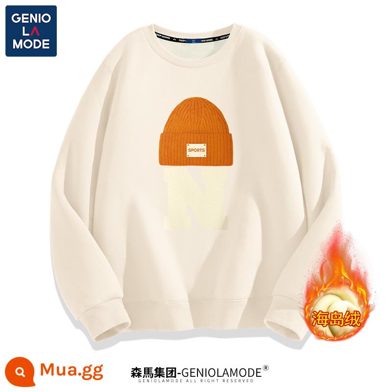 Tập đoàn Semir GENIOLAMODE cotton dày cổ tròn T nam mùa xuân và mùa thu nam nhung quần áo nam quần áo bé trai thời trang mùa đông - [Phong cách lông cừu] Gạo nhạt (phông chữ mũ ​​dòng)