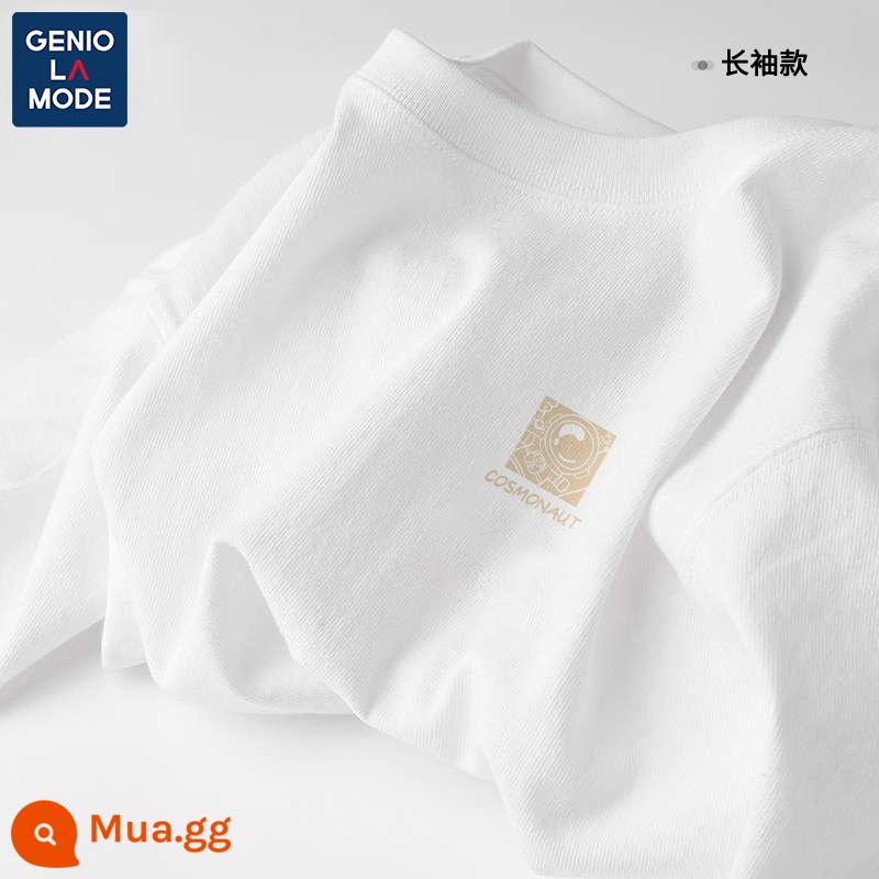 Semir Group GENIOLAMODE Áo sơ mi nhiều tầng bên trong phong cách Nhật Bản nam xuân thu nguyên chất cotton trắng dài tay nam - [Phong cách tay áo dài] Màu trắng (Logo ngực hàng không vũ trụ)