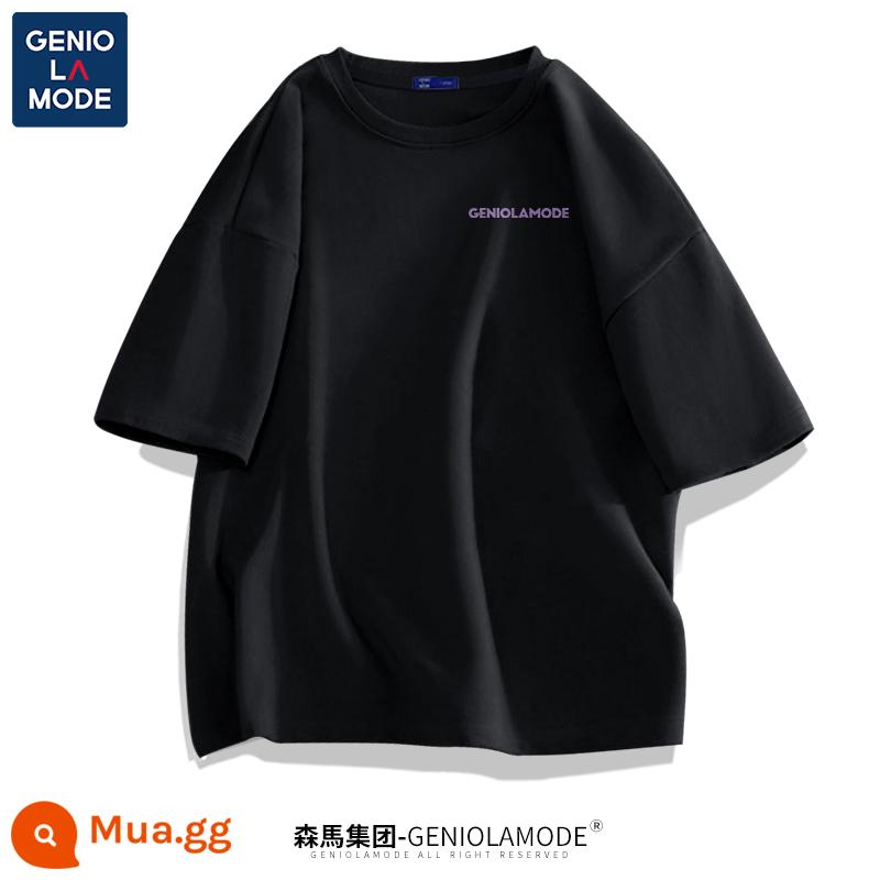 Semir Group GENIOLAMODE áo thun cotton nam ngắn tay áo thun nam màu trắng dáng rộng mùa hè cho nam - Màu đen (logo ngực Lamode)