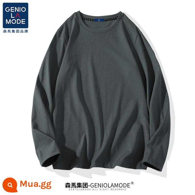 Semir Group GENIOLAMODE áo sơ mi có đáy trong mùa xuân và mùa thu nam cotton nguyên chất áo thun nam màu trơn dài tay mẫu nam - Màu xám đậm (trống)