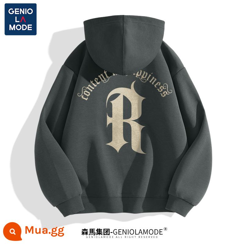 Semir Group GENIOLAMODE gốc Mỹ có mũ trùm đầu áo khoác nam dày dặn màu xám mùa thu đông - Màu xám đậm (phông chữ cổ điển chiến thắng bid_nhãn mặt sau có phông chữ cổ điển lớn)