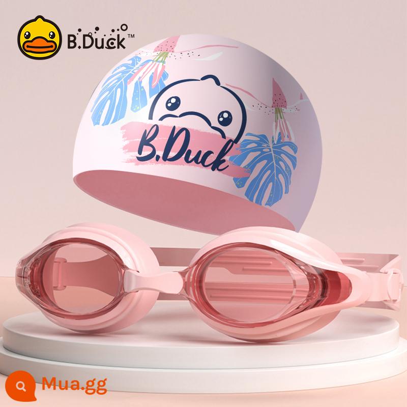 Mũ bơi silicon B.Duck nữ chống nước, bịt tai, tóc dài, mũ bơi Spa đầu to thoải mái - Kính bơi màu hồng gói 2