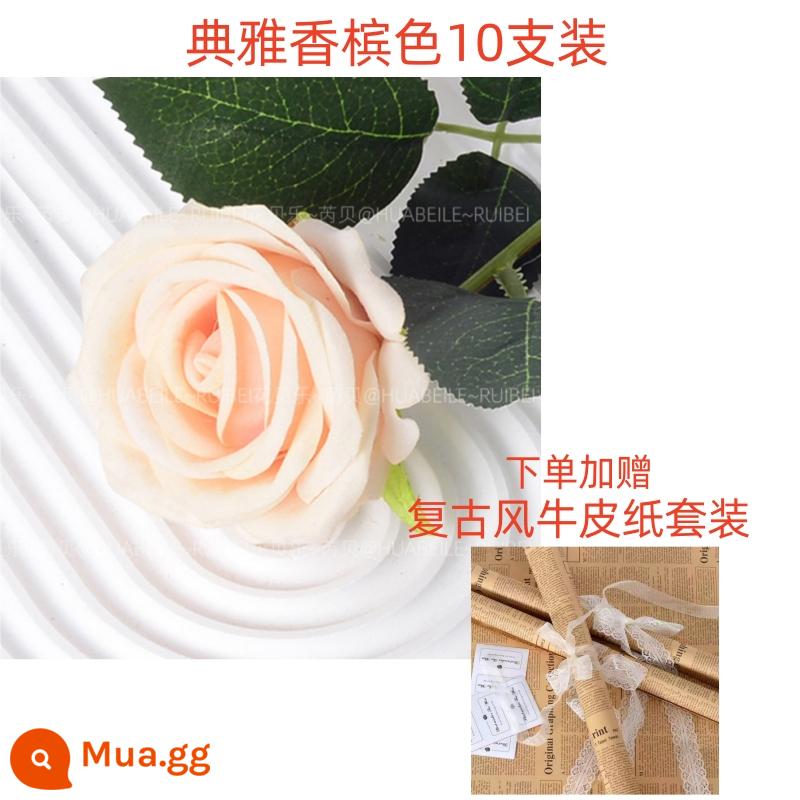 Mô Phỏng Hoa Hồng Trang Trí Lễ Tình Nhân Tặng Nhung Nhân Tạo Hoa Giả Hoa Phòng Khách Trang Trí Hoa Handmade Nghệ Thuật - 10 chai sâm panh trang nhã [miễn phí giấy kraft hoa + ruy băng ren + nhãn dán]