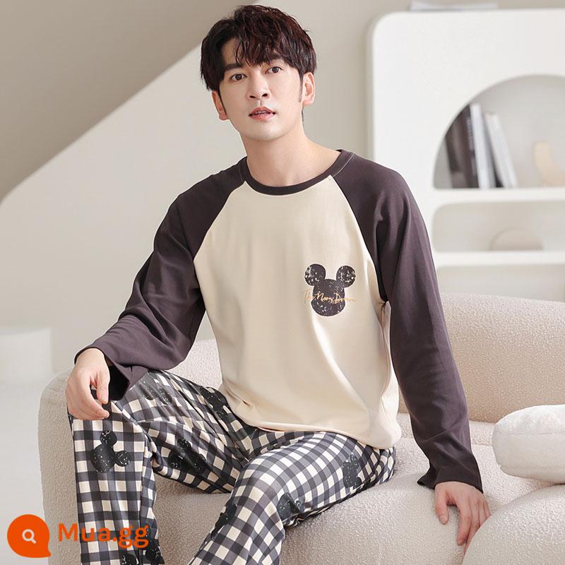 Palando Bộ đồ ngủ nam, nam xuân thu đông cotton nguyên chất dài tay mặc nhà mặc nhà đơn giản cotton cỡ lớn phù hợp với - DGG-E87326 62269