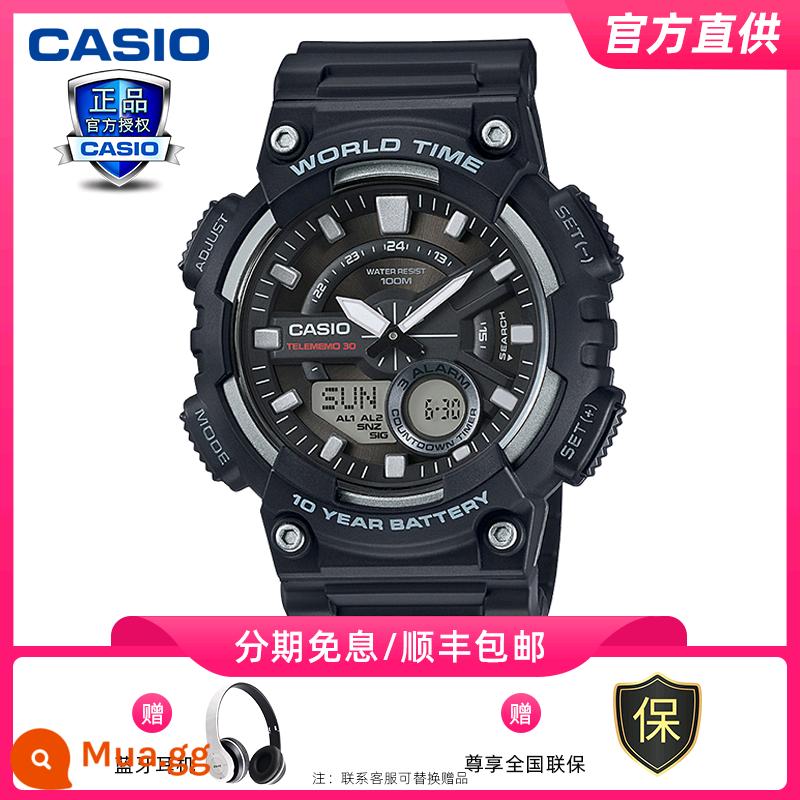 Đồng hồ CASIO nam năng lượng mặt trời đen chiến binh thể thao đồng hồ điện tử nữ đồng hồ chính hãng chính hãng AQS810w - AEQ-110W-1AVDF có thể bơi/con trỏ phát sáng/tai nghe Bluetooth không dây miễn phí