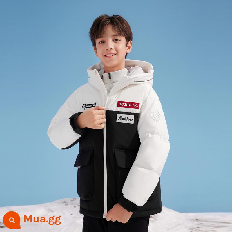 [2023 Chống thấm nước] Áo khoác Bosideng Down Jacket thể thao ngoài trời cho bé trai màu tương phản ba lớp Áo khoác mùa đông cho bé gái - [Phong cách ngắn] Trắng nhám 8003