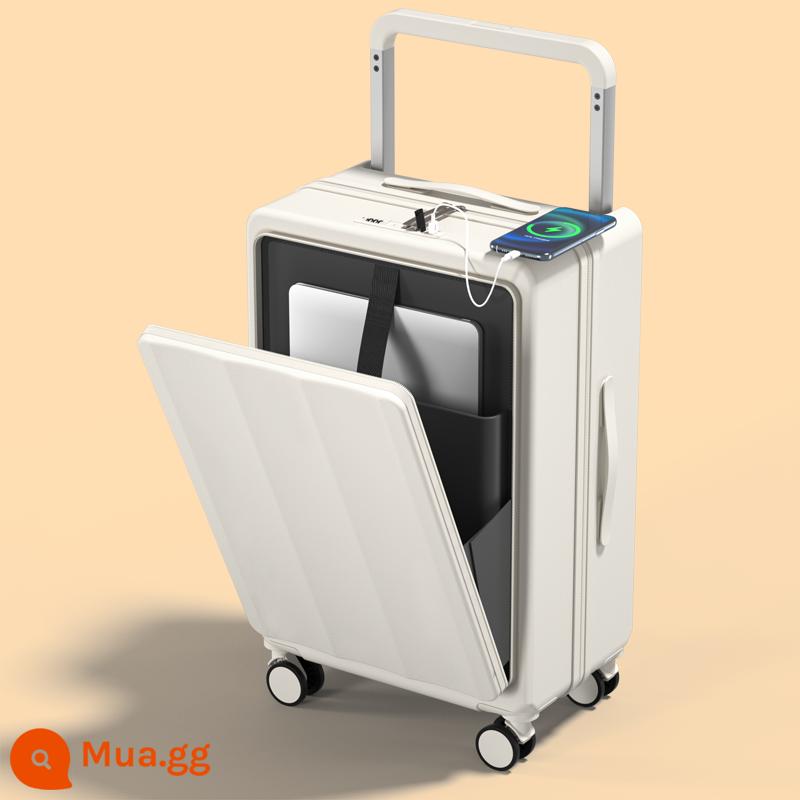 Vali xe đẩy rộng mở trước cho nữ, Vali da du lịch mật khẩu bền 24 inch đa năng, sức chứa lớn 26 nam - Màu trắng hạt [Mở trước + Thanh buộc rộng] 933#