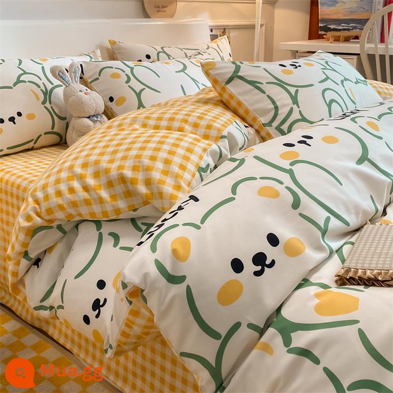 Cotton nguyên chất vỏ chăn đơn mảnh 100 cotton dày 180cm vỏ chăn đơn 150x200x230 ký túc xá 1.5m chăn - Gấu Bobo-Xanh