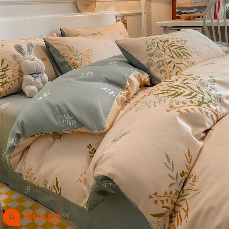 Cotton nguyên chất vỏ chăn đơn mảnh 100 cotton dày 180cm vỏ chăn đơn 150x200x230 ký túc xá 1.5m chăn - cây xanh