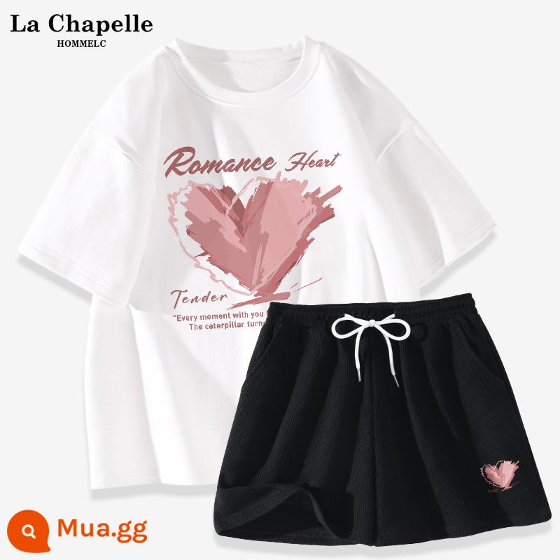 La Chapelle Bộ Đồ Thể Thao Nữ Mặc Mùa Hè 2023 Áo Thun Cotton Mùa Hè Mới Quần Short Nữ Tay Ngắn 2 Bộ - Trắng (Múa bướm lang thang) + Quần đen (Chỉ số phía trước bên trái của Quần múa bướm lang thang)