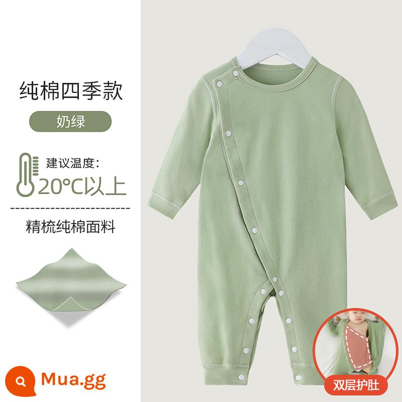 Bé mùa xuân, mùa thu và mùa đông bé mùa thu jumpsuit mùa thu phù hợp với bông nguyên chất mùa thu căn cứ đồ ngủ mùa đông ấm áp - Màu xanh sữa (cotton nguyên chất cho mọi mùa) ve áo xéo bảo vệ bụng