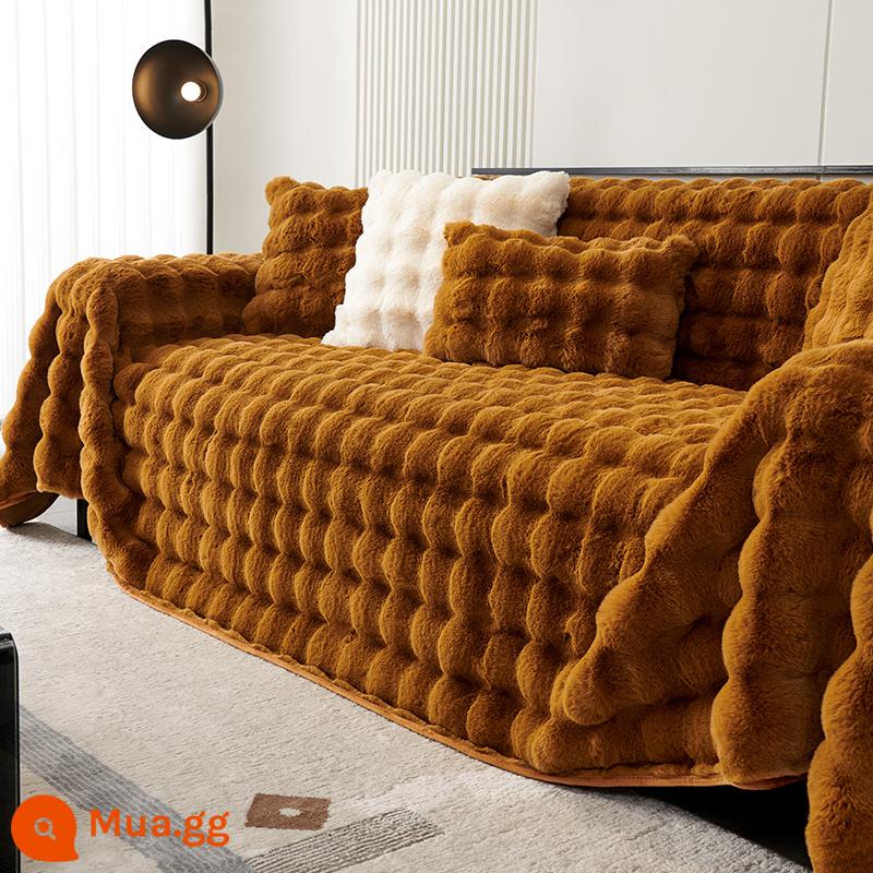 Thỏ Sang Trọng Ghế Sofa Vải Mùa Đông Dày Sang Trọng Đệm Sofa Đệm Mùa Thu Đông Chống Mèo Trầy Xước Chăn Full Cover - Thỏ sang trọng-màu cà phê