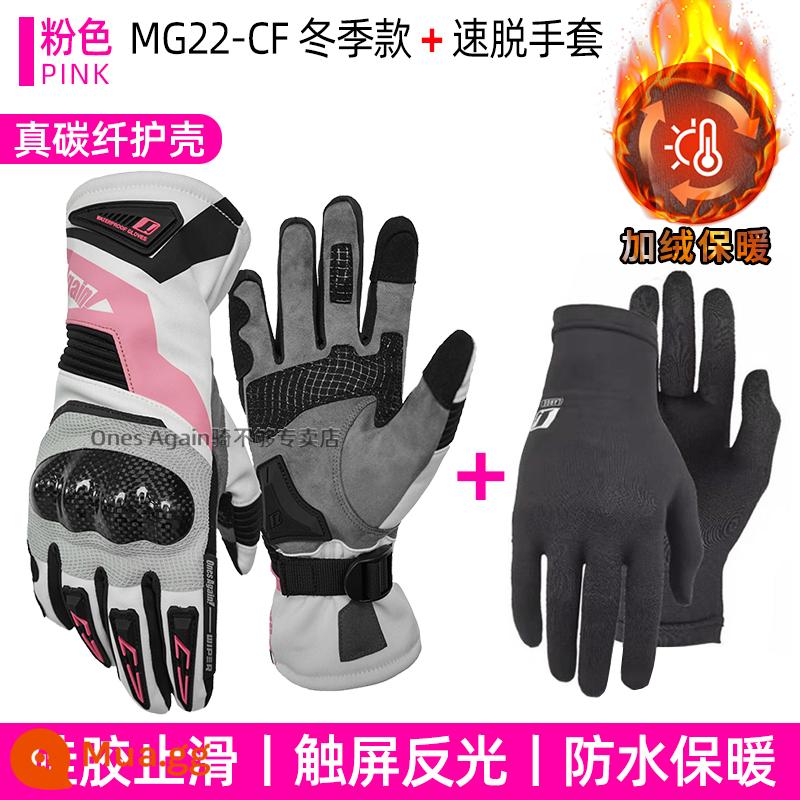 Ones Again Găng Tay Đi Xe Máy Nam Mùa Hè Người Đi Xe Máy Đua Sợi Carbon Chống Rơi Bốn Mùa Thoáng Khí - MG22-CF Hồng nữ tính [Vỏ sợi carbon] + Lớp lót tháo nhanh