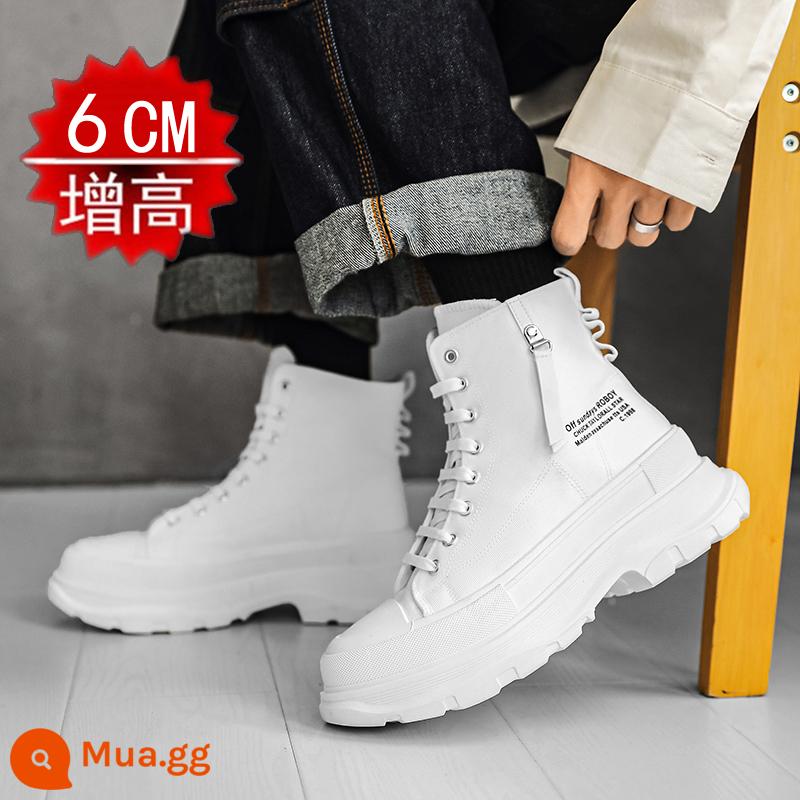 Giày Tăng Chiều Cao Vô Hình Bên Trong Cho Nam 12cm10cm Mới 2024 Giày Vải Đế Đa Năng Đế Dày Ống Cao Bố Giày - In canvas cao cấp màu trắng 6cm