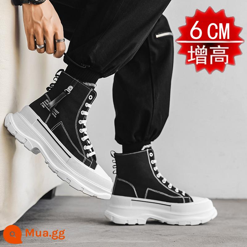 Giày Tăng Chiều Cao Vô Hình Bên Trong Cho Nam 12cm10cm Mới 2024 Giày Vải Đế Đa Năng Đế Dày Ống Cao Bố Giày - In canvas cao cấp màu đen 6cm