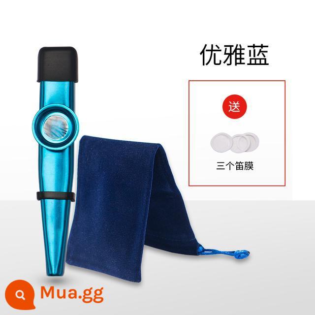 Sáo kim loại chuyên nghiệp Kazu KAZOO dành cho người mới bắt đầu sáo Kazu nhạc cụ nhỏ mà không cần học - Nâng cấp màu xanh + túi nhung + màng ba sáo + mũ đội đầu