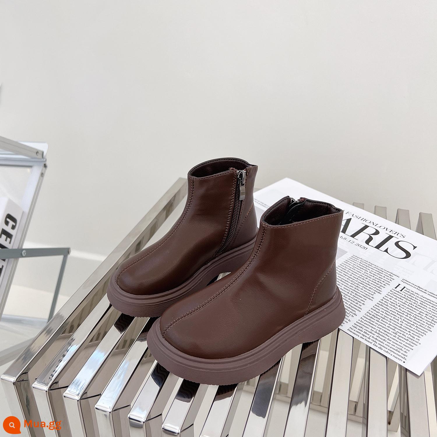 Trẻ em Martin Boots Girls Boots 2022 Mùa thu và mùa đông Phiên bản Hàn Quốc Plel Princess Single Boot Boy Boys British Soft Boots Boots - Màu nâu (kiểu thông thường)