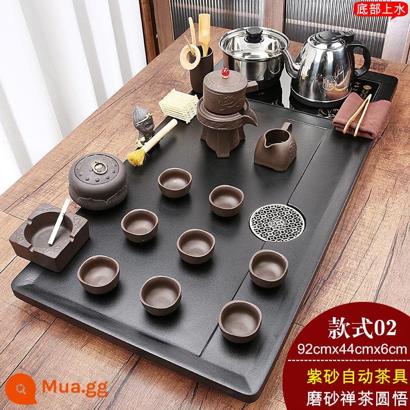 Tea set nhóm home chè khay hoàn toàn tự động dưới nước đun sôi ấm áp tích hợp bộ hoàn chỉnh của bộ đồ trà kung fu tea tea tea biển - 02 Trà Zen Frosted Yuanwu + Cát Tím Tự Động + Đáy Inox