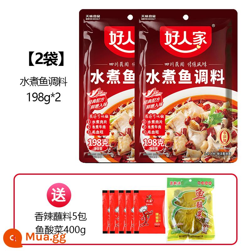 Haorenjia Cá ngâm Làotan 350g * 2 túi gia vị súp vàng gói hộ gia đình Gia vị cá luộc cay Tứ Xuyên - Cá luộc 198g*2 túi (kèm 400g dưa cải + 5 gói nước chấm)