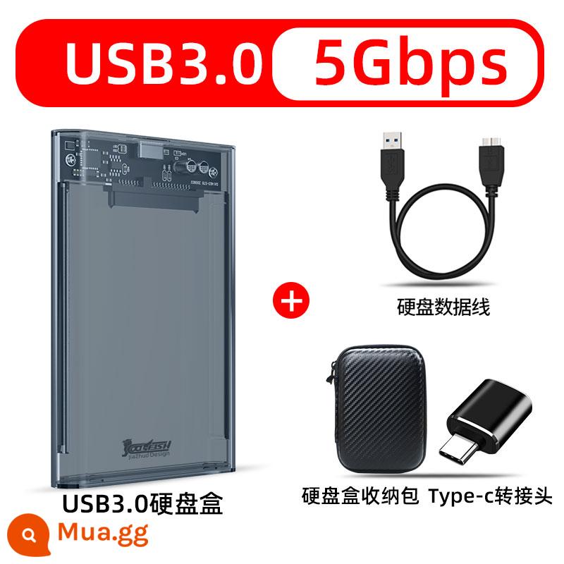 Ổ Cứng Di Động Hộp 2.5 Inch Sata Sang USB Notebook Tháo Máy Chắc Chắn Cơ Đầu Đọc Hộp Bên Ngoài Trong Suốt - USB3.0 Màu xanh trong suốt+ (Gói ổ cứng + Bộ chuyển đổi C)