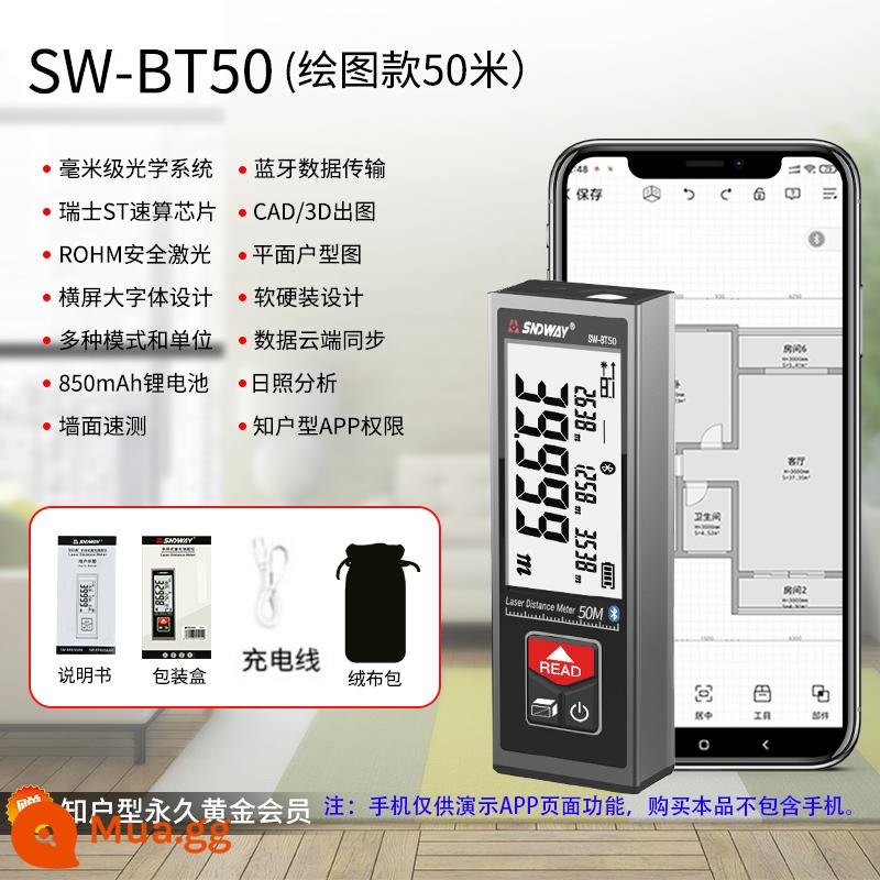 Máy đo khoảng cách laser Shendawei Thước đo điện tử hồng ngoại Phòng đo nhỏ Vẽ Bluetooth CAD mm Khoảng cách chính xác cao - Phiên bản Bluetooth vẽ sơ đồ tầng CAD 50m - phiên bản có thể sạc lại