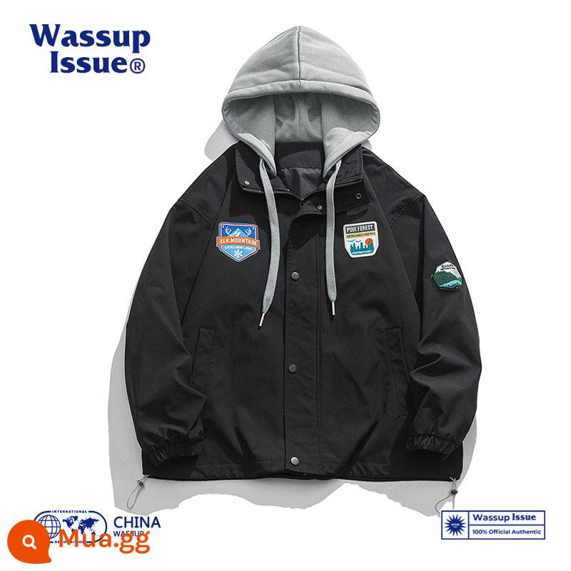 WASSUP ISSUE Đồng phục bóng chày Mỹ áo khoác dày nam cặp đôi hợp thời trang thương hiệu áo khoác bomber mùa đông - Đen Xám 22108