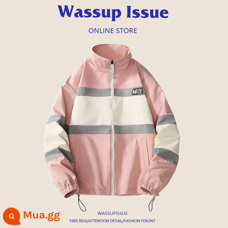 WASSUP ISSUE Đồng phục bóng chày Mỹ áo khoác dày nam cặp đôi hợp thời trang thương hiệu áo khoác bomber mùa đông - Hồng 22125