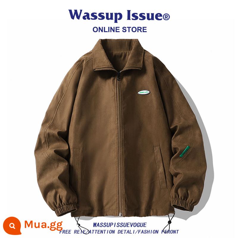 WASSUP ISSUE Đồng phục bóng chày Mỹ áo khoác dày nam cặp đôi hợp thời trang thương hiệu áo khoác bomber mùa đông - Nâu 22113