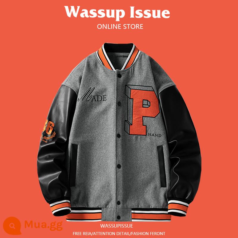 WASSUP ISSUE Đồng phục bóng chày Mỹ áo khoác dày nam cặp đôi hợp thời trang thương hiệu áo khoác bomber mùa đông - Mã Huy 22115