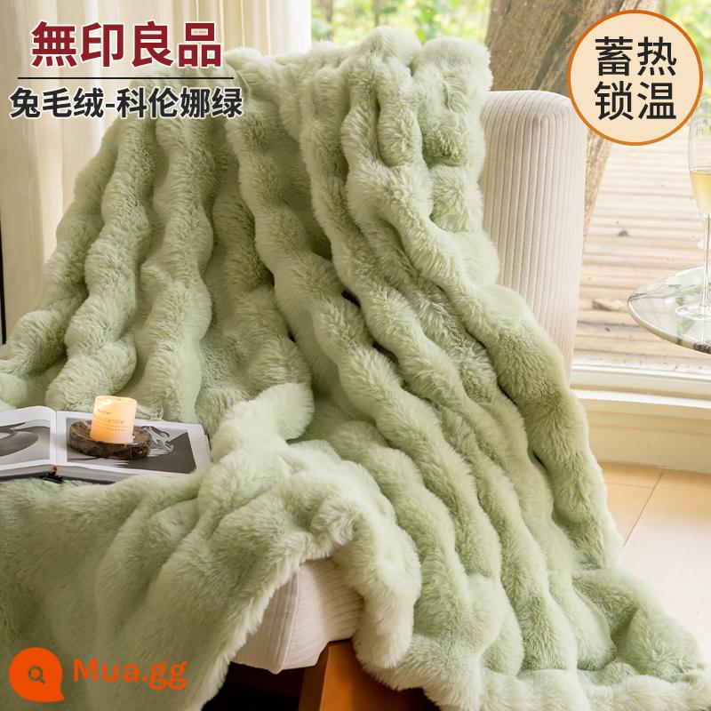 MUJI Thỏ Xuống Chăn Mùa Đông Dày Bao Chăn Ga Nhung San Hô Ngủ Trưa Văn Phòng Sofa Chăn Nhỏ - Nhung thỏ dài - Xanh Corunna [nhung 2 mặt, không bong tróc, chống tĩnh điện]