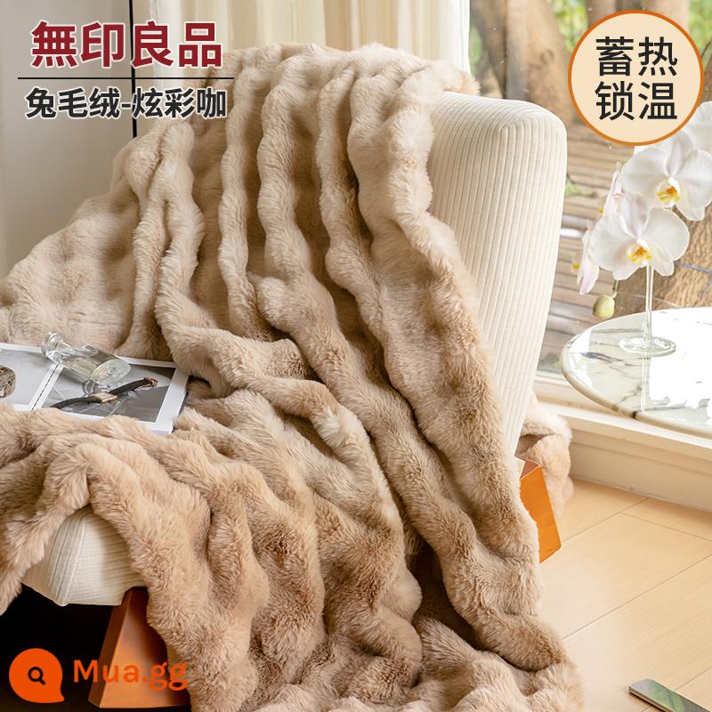 MUJI Thỏ Xuống Chăn Mùa Đông Dày Bao Chăn Ga Nhung San Hô Ngủ Trưa Văn Phòng Sofa Chăn Nhỏ - Nhung thỏ dài - cà phê nhiều màu sắc [nhung hai mặt, không xơ, chống tĩnh điện]