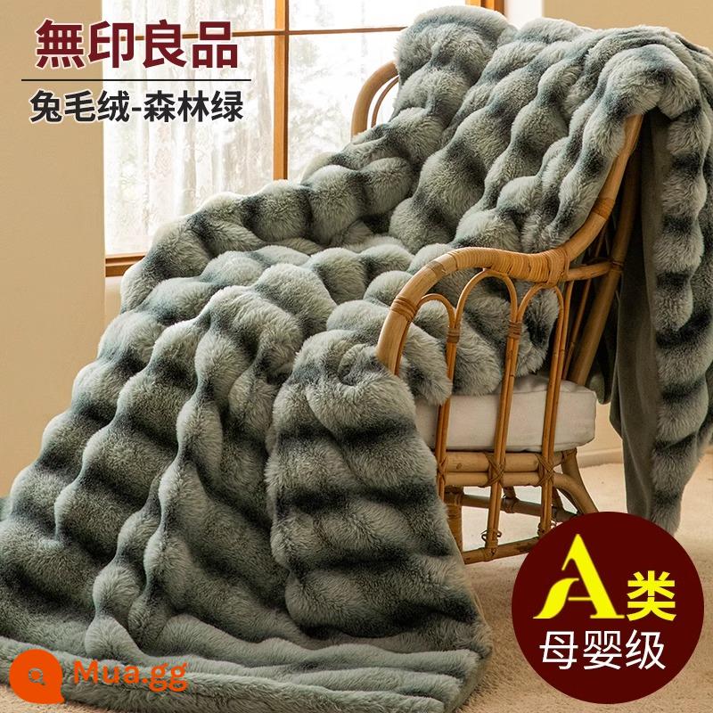 MUJI Thỏ Xuống Chăn Mùa Đông Dày Bao Chăn Ga Nhung San Hô Ngủ Trưa Văn Phòng Sofa Chăn Nhỏ - Thỏ dài nhung rừng xanh [nhung hai mặt, không rụng lông, chống tĩnh điện]