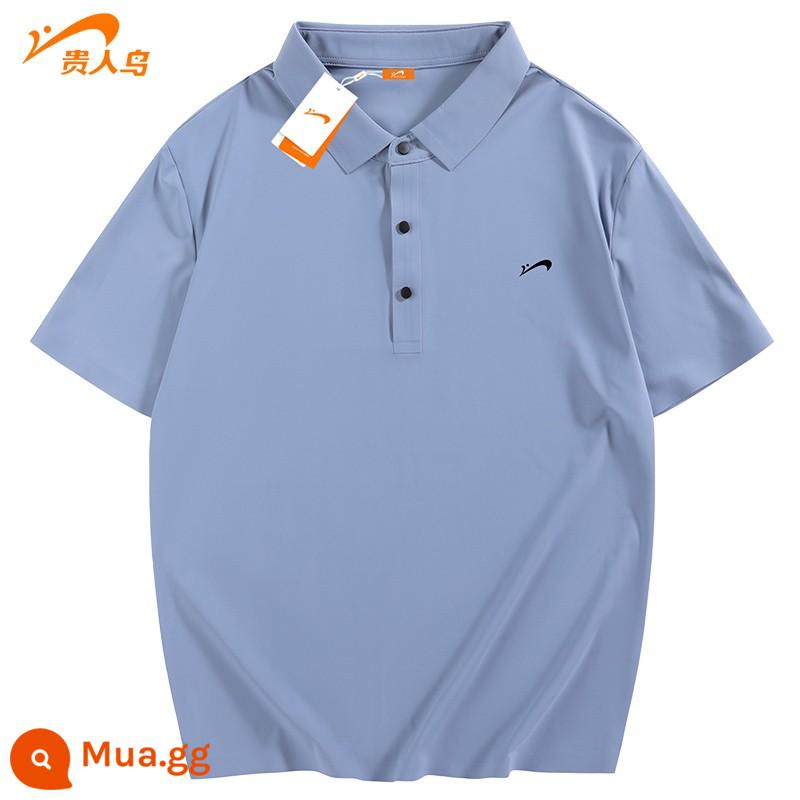 Áo polo lụa băng chim cao quý bố mặc áo thun ngắn tay bố trung niên thể thao mùa hè quần áo nhanh khô - Xám xanh [kiểu N]