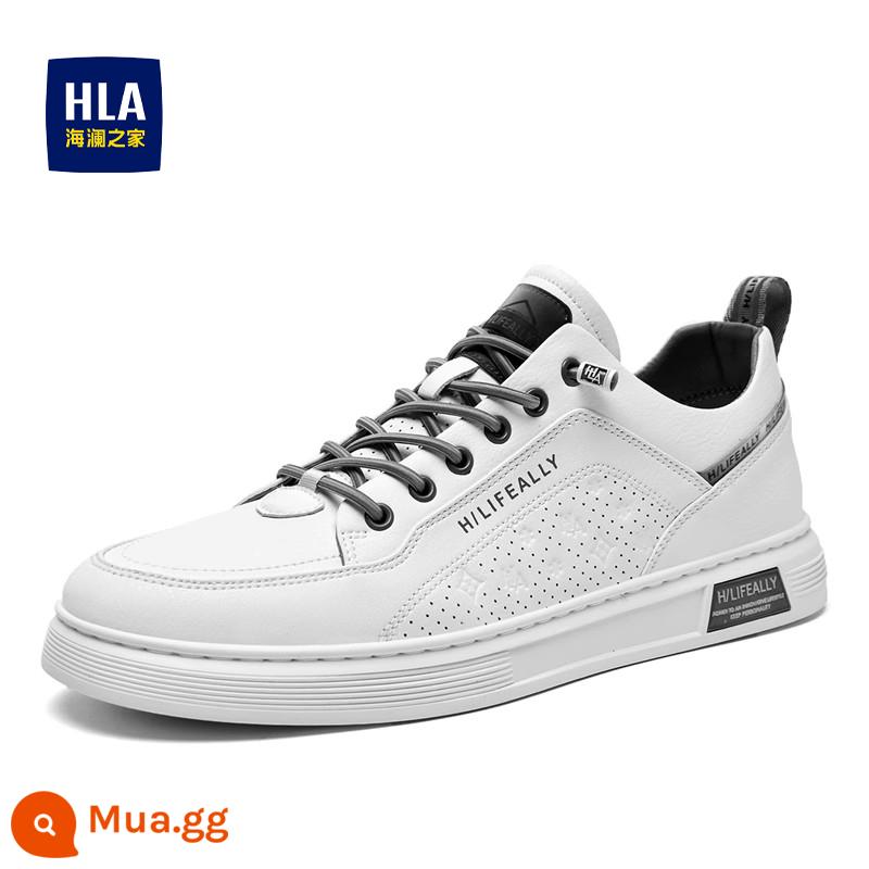 HLA/ Hailan House Giày Nam Xuân Thu 2023 Xu Hướng Mới Giày Sneaker Nam Nhỏ Màu Trắng Đa Năng Giày Da Thoáng Khí Hợp Thời Trang - Màu xám [hình ảnh chính lỗ thoáng khí]