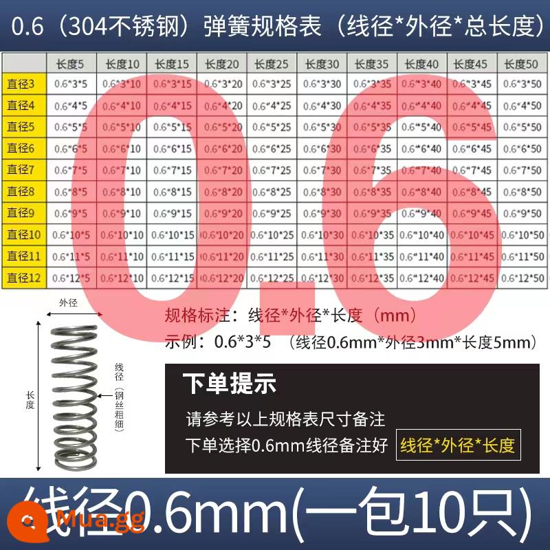 Lò xo nén thép không gỉ 304 Lò xo nén lò xo nhỏ Lò xo lớn hấp thụ sốc Lò xo thép nhỏ 316 lò xo kéo tùy chỉnh lò xo tùy chỉnh - Đường kính dây thép không gỉ 0,6