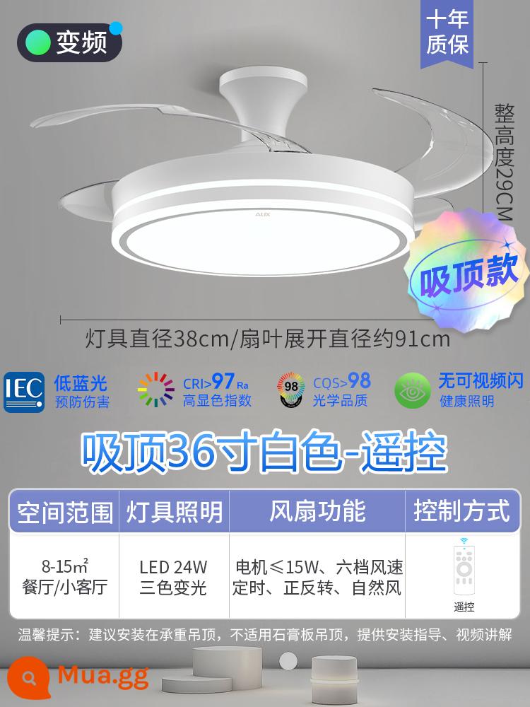 Cây sồi vô hình dây quạt trần đèn quạt trần đèn nhà phòng khách phòng ăn phòng ngủ quạt điện đèn chùm Trung Sơn chiếu sáng - Toàn phổ-trần 36 inch màu trắng tần số thay đổi 6 cấp độ-điều chỉnh độ sáng-điều khiển từ xa-độ sáng tối đa 48W