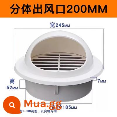 Mũ thoáng khí PVC chống mưa nắp 110 160 mái tường bên ngoài phạm vi mui xe xả bóng thông gió bìa cửa thoát khí 75 lỗ thông hơi - 200mm-Mui thông hơi hai mảnh