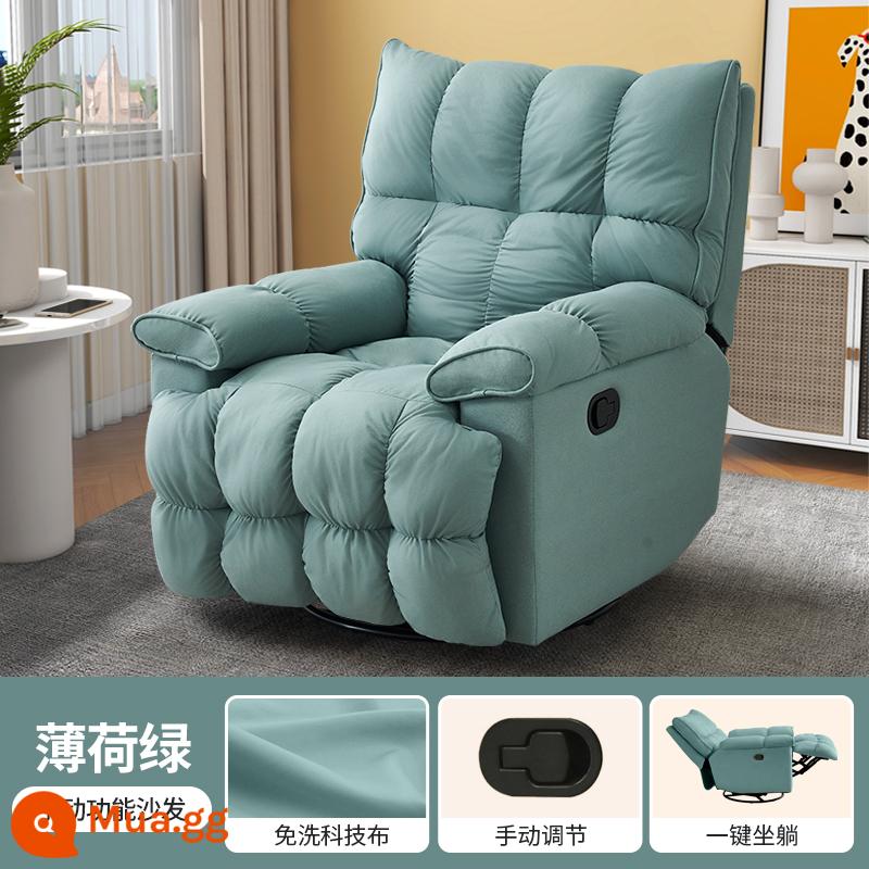 Đa năng ghế sofa đơn kem ngả lưng và ngủ phòng khách phòng ngủ ghế bập bênh không gian hạng nhất ghế sofa lười cabin - [Vải Kỹ Thuật] Xanh Bạc Hà-Nằm Bằng Tay