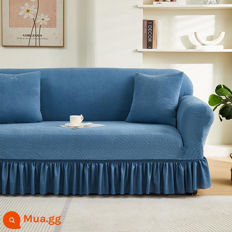 Vỏ bọc ghế sofa một hai ba hàng thẳng Vỏ bọc đàn hồi bao gồm tất cả bốn mùa đơn kiểu cũ - Fantasy-Aqua Blue (kiểu váy)