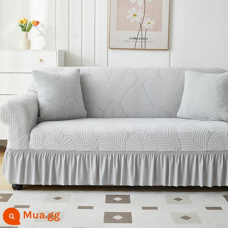 Vỏ bọc ghế sofa một hai ba hàng thẳng Vỏ bọc đàn hồi bao gồm tất cả bốn mùa đơn kiểu cũ - Lá - xám nhạt (kiểu váy)