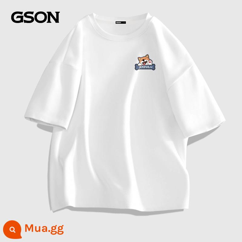 Semir Group GSON áo thun ngắn tay cotton nguyên chất cho nam phong cách tối giản áo thun graffiti màu trắng phong cách trung tính nửa tay rộng rãi cho nam - Màu trắng (logo ngực Happy Corgi)