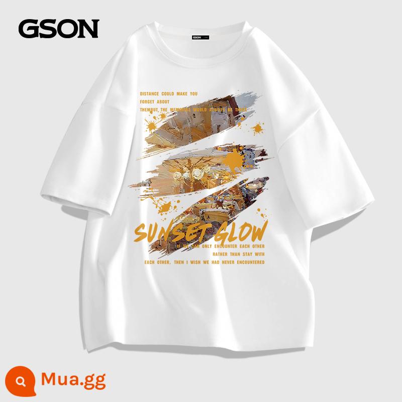 Semir Group GSON áo thun ngắn tay cotton nguyên chất cho nam phong cách tối giản áo thun graffiti màu trắng phong cách trung tính nửa tay rộng rãi cho nam - Trắng (buổi chiều vàng lớn)