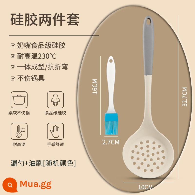 Thìa silicone đặc biệt dành cho nồi chống dính gia đình, thìa nấu ăn chịu nhiệt độ cao, thìa súp, bộ dụng cụ nhà bếp cấp thực phẩm - Bộ hai cọ dầu có màu tương phản màu trắng kem và xám